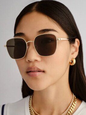 Gold Oversized Square Sunglasses Green Lens Metal Frame Fashion Women